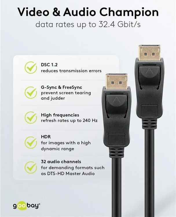 GOOBAY καλώδιο DisplayPort 74777, VESA Certified, 8K/60Hz, 32.4 Gbps, 1m, μαύρο — εικόνα 6