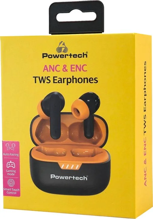 POWERTECH earphones με θήκη φόρτισης PT-1431, True Wireless, 40/400mAh, ANC & ENC, μαύρα — εικόνα 5