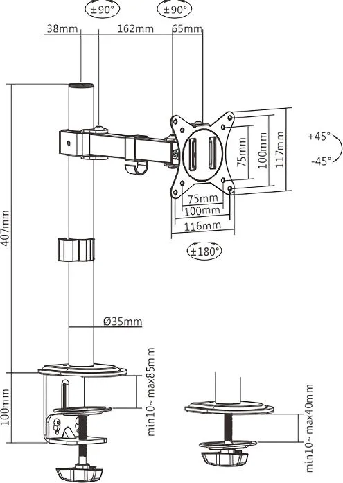 BRATECK βάση γραφείου οθόνης LDT66-C011, 17-32", έως 9kg — εικόνα 5