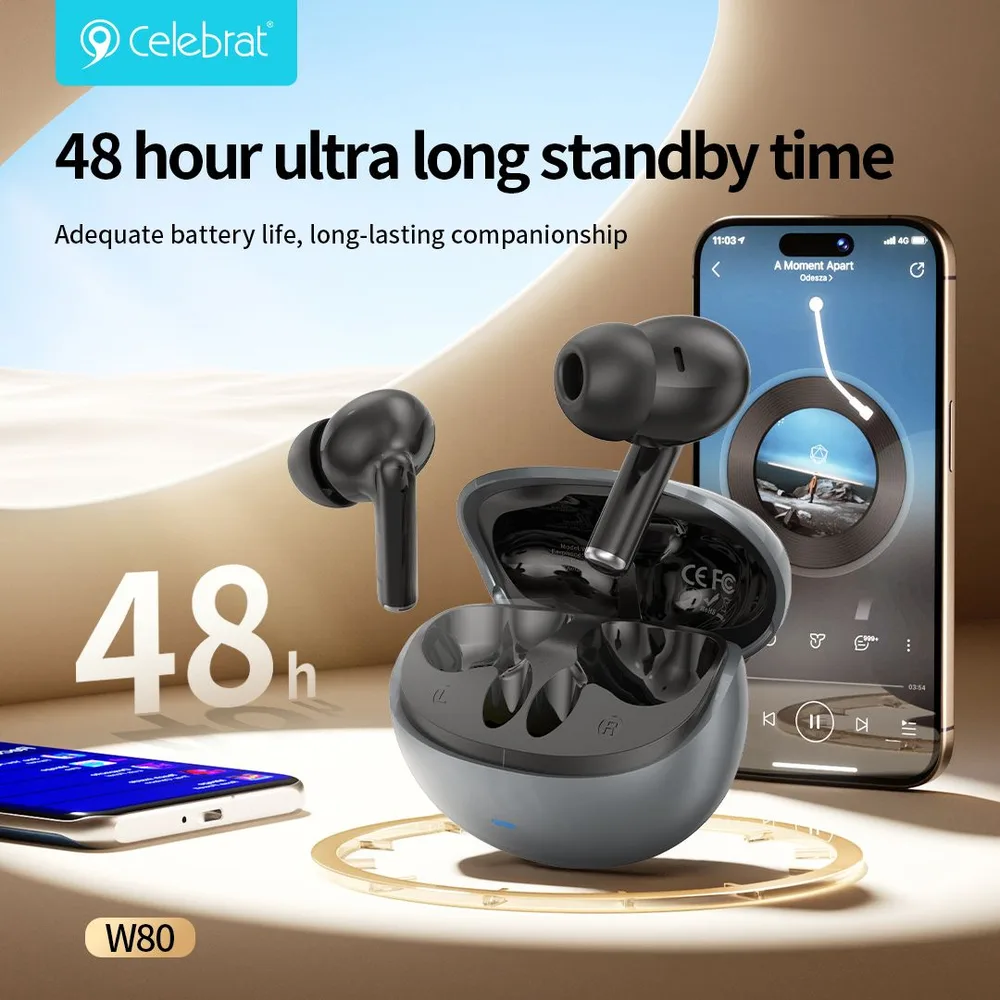 CELEBRAT earphones με θήκη φόρτισης W80, True Wireless, 13mm, 30/230mAh, γκρι — εικόνα 5