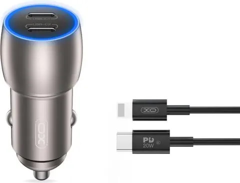 XO CC51 φορτιστής ΑΥΤΟΚΙΝΗΤΟΥ PD 40W, με καλώδιο Lightning, 2 ΘΥΡΕΣ Type-C , ΜΕΤΑΛΛΙΚΟΣ