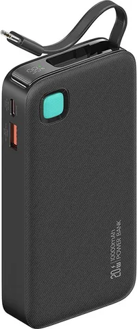 USAMS power bank CD224 με καλώδιο USB-C, 2x θύρες εξόδου, 10000mAh, 20W, μαύρο