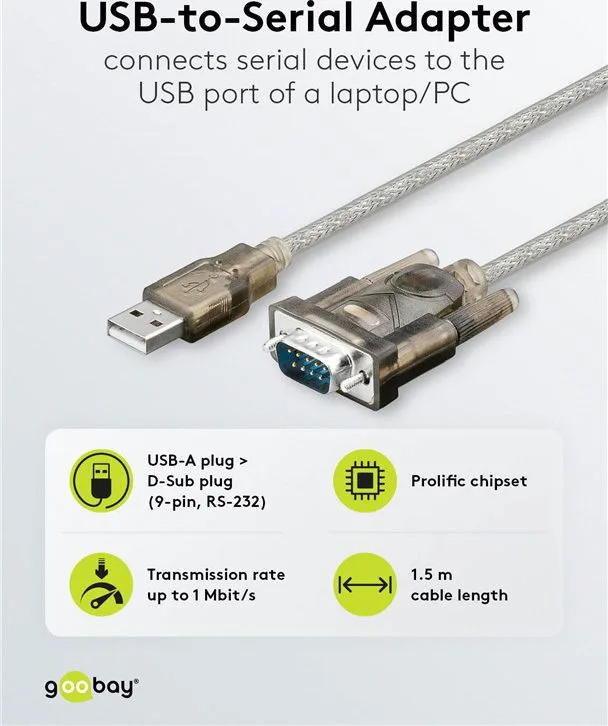 GOOBAY καλώδιο USB σε RS-232 68875, 1 Mbit/s, 1.5m, διάφανο — εικόνα 2