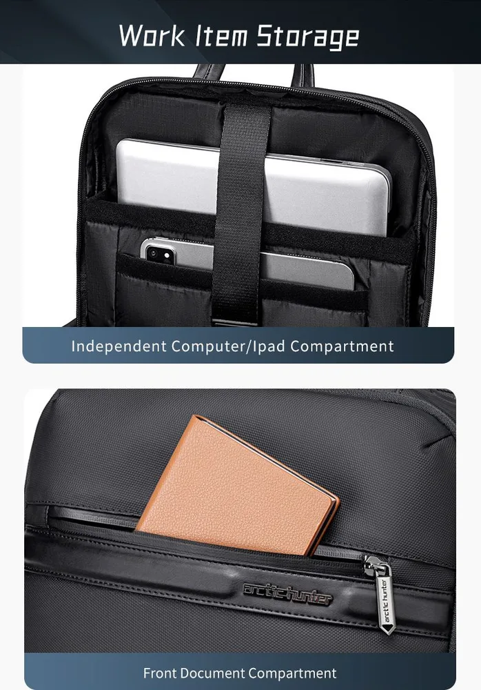 ARCTIC HUNTER τσάντα πλάτης B00872 με θήκη laptop 15.6", 14.5L, μαύρη — εικόνα 4