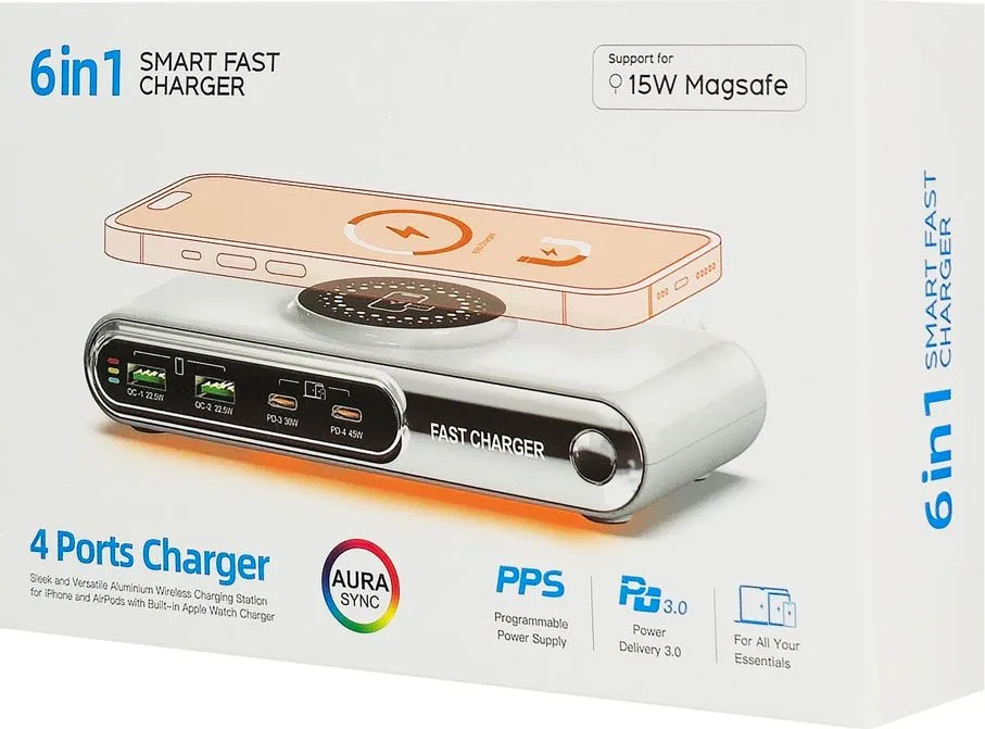 POWERTECH σταθμός φόρτισης PT-1624, 2x USB/2x USB-C/wireless, 72W, λευκός — εικόνα 6