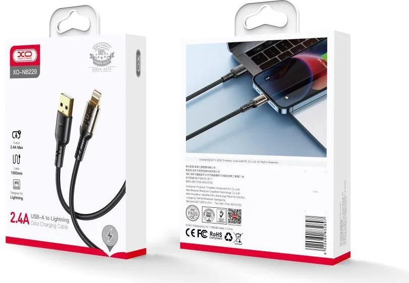 XO NB229 καλώδιο φόρτισης Lightning, διάφανο βύσμα, μαύρο — εικόνα 2