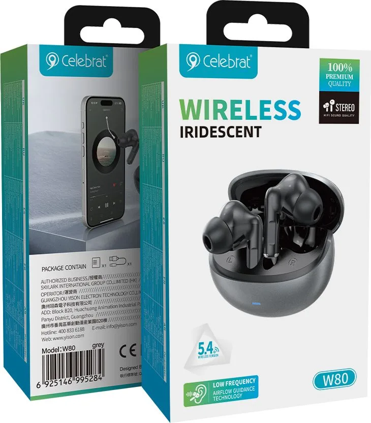 CELEBRAT earphones με θήκη φόρτισης W80, True Wireless, 13mm, 30/230mAh, γκρι — εικόνα 7