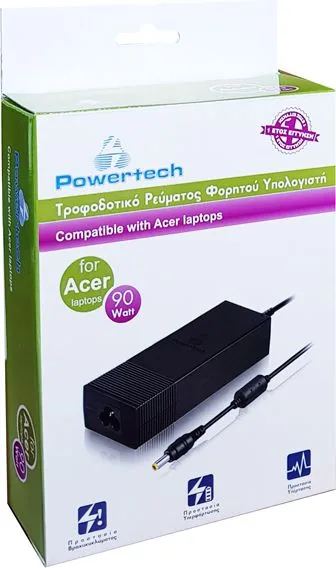 POWERTECH φορτιστής laptop PT-57 για Acer, 19V, 90W, μαύρος — εικόνα 2