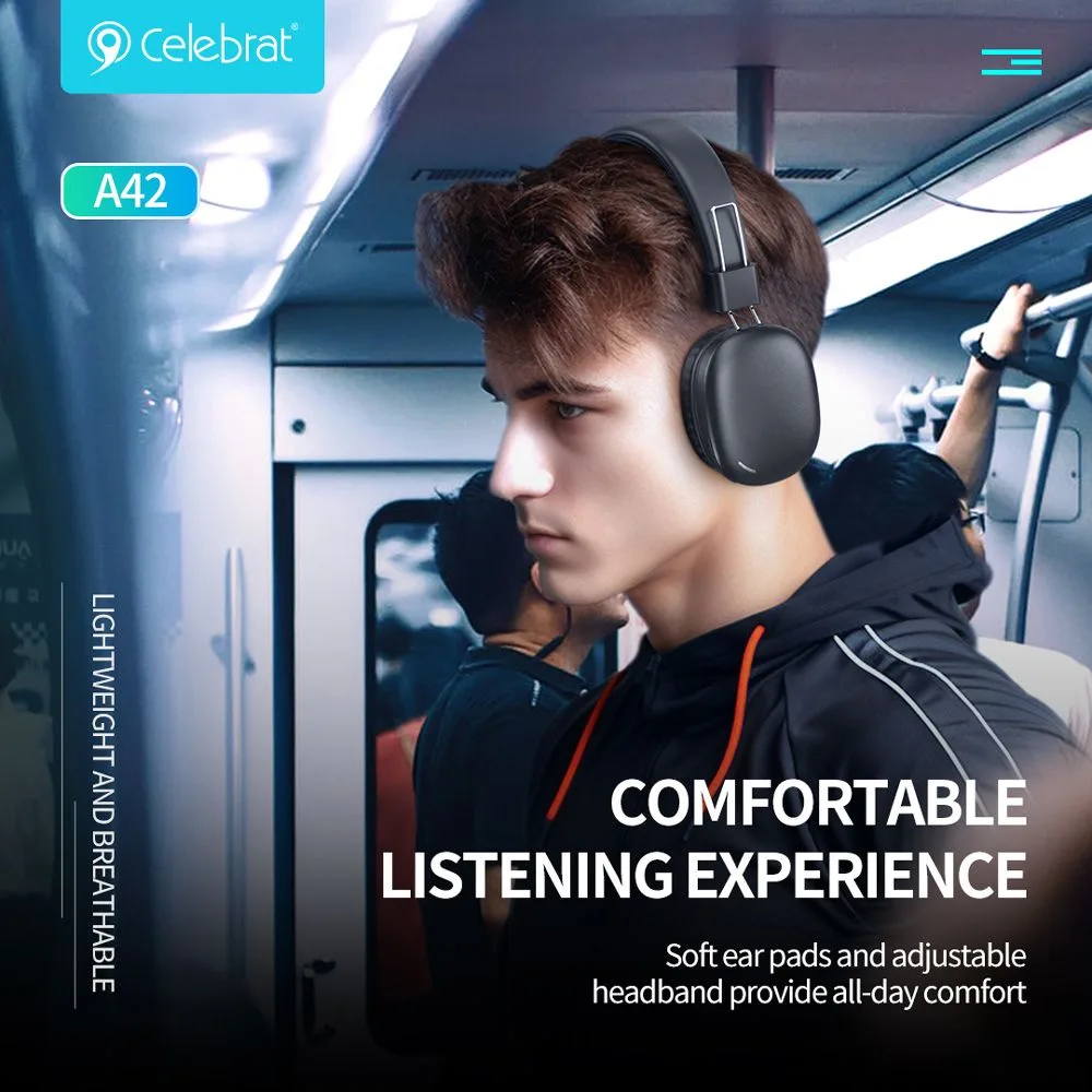 CELEBRAT headphones A42, ασύρματα & ενσύρματα, 40mm, 300mAh, μαύρα — εικόνα 4