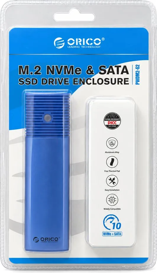 ORICO θήκη για M.2 NVMe & SATA SSD PWDM2-G2, 10Gbps, tool free, μπλε — εικόνα 9