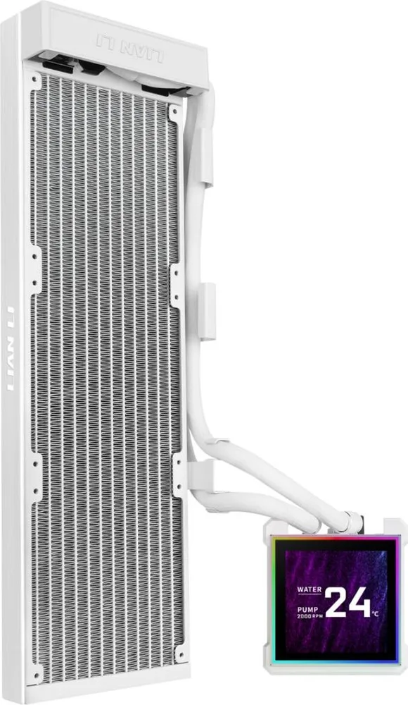 LIAN LI Hydroshift II LCD-S 360N White - Fanless AIO CPU Cooler - 3.4" Screen - 1851/1700, AM5/AM4 — εικόνα 4