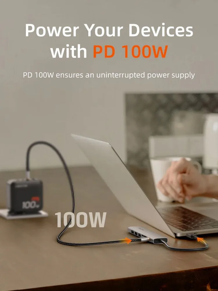 CABLETIME docking station CT-HBP2-AG7, 7 θυρών, USB-C, 4K, 100W, γκρι — εικόνα 5