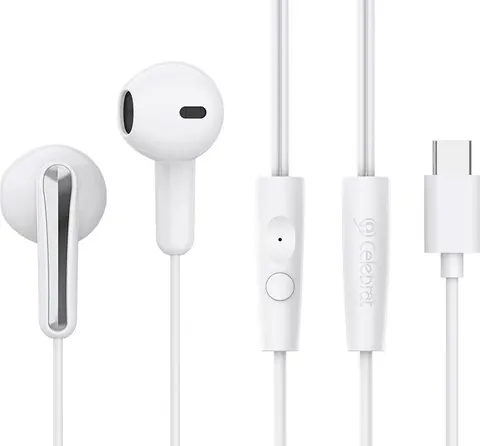 CELEBRAT earphones με μικρόφωνο G37, USB-C σύνδεση, 14.2mm, 1.2m, λευκά