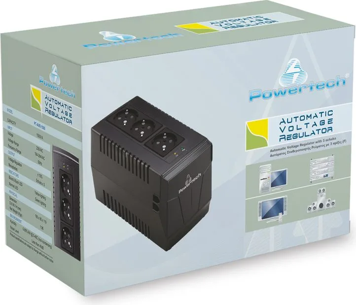POWERTECH σταθεροποιητής ρεύματος PT-AVR-1500, 1500VA, 3x έξοδοι πρίζας — εικόνα 3