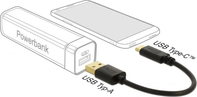 DELOCK καλώδιο USB σε USB-C 85354, 3A, 22AWG, 0.15m, μαύρο — εικόνα 2