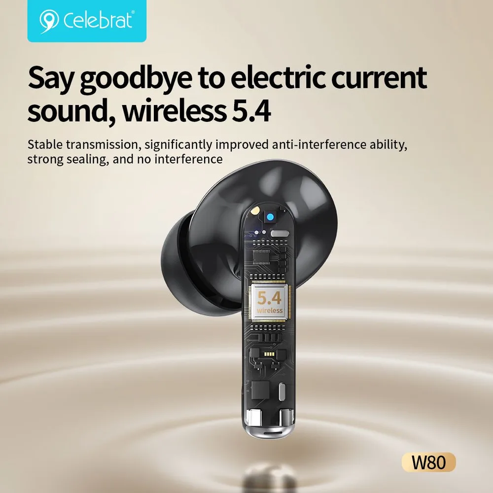 CELEBRAT earphones με θήκη φόρτισης W80, True Wireless, 13mm, 30/230mAh, γκρι — εικόνα 4