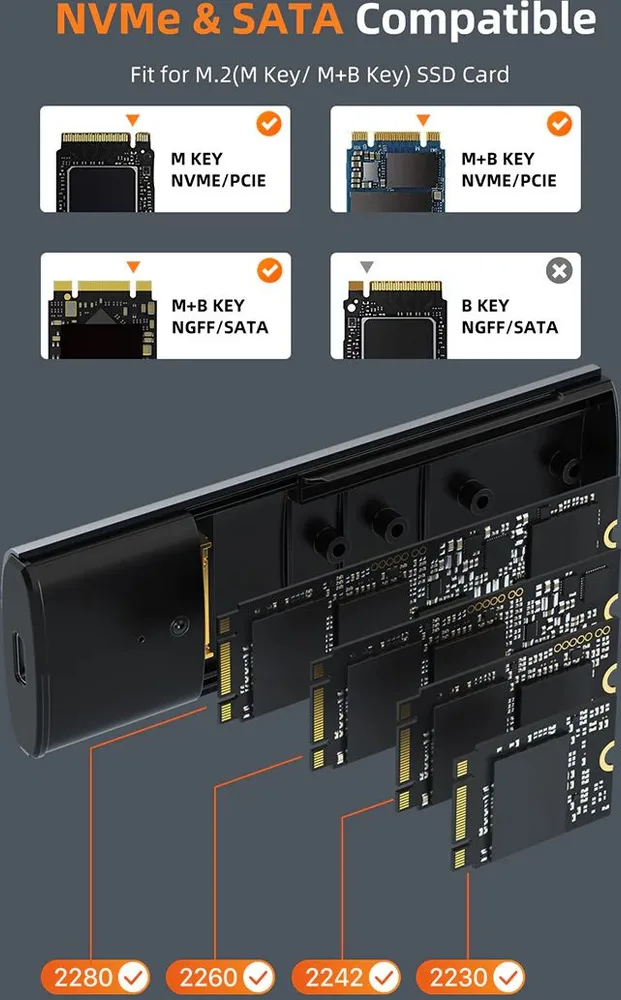 CABLETIME θήκη για M.2 NVMe/SATA SSD CT-SSD03-AG tool free, 10Gbps, γκρι — εικόνα 5