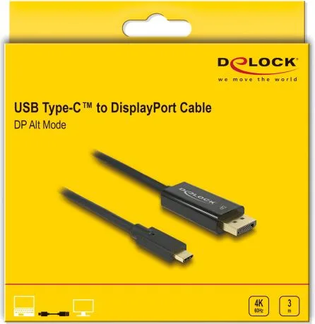 DELOCK καλώδιο USB-C σε DisplayPort 85257, DP Alt Mode, 4K/60Hz, 3m, μαύρο — εικόνα 3