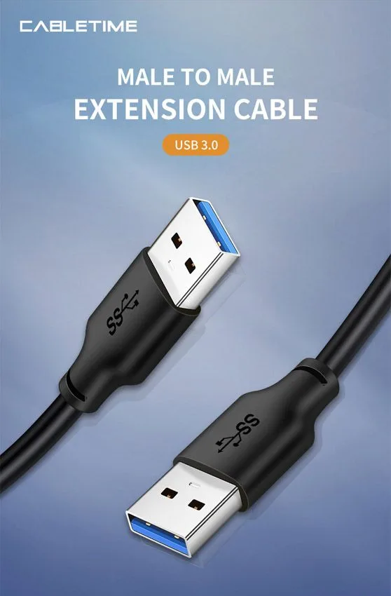CABLETIME καλώδιο USB CT-AMAMN, 5 Gbps, 0.5m, μαύρο — εικόνα 3