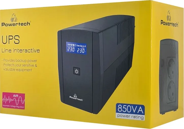 POWERTECH UPS Line Interactive PT-1295 με οθόνη, 850VA, 510W, 2x Schuko — εικόνα 3