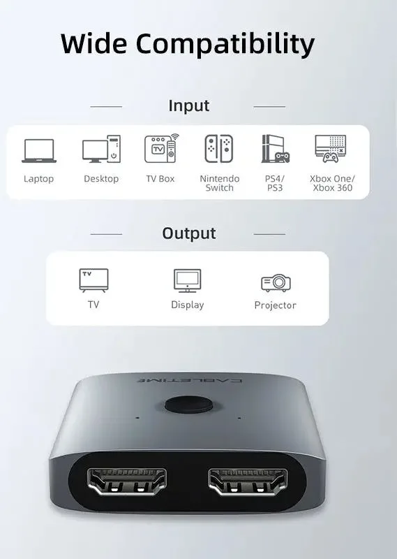 CABLETIME HDMI switch CT-HS4K-2G, 2 σε 1, 4K/60Hz, bidirectional, γκρι — εικόνα 5