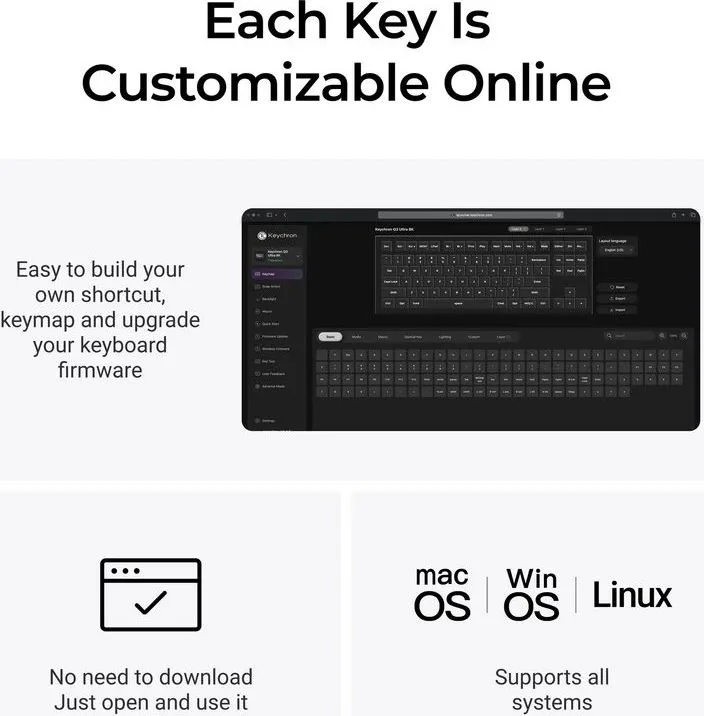 Keychron Q3 Ultra (Q3U-M4) ZMK RGB 8K Wireless Custom Mechanical Keyboard-Banana Switch 80% US — εικόνα 4