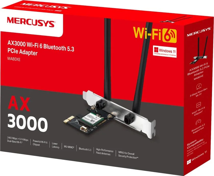 MERCUSYS κάρτα δικτύου WiFi 6 & Bluetooth MA80XE, 3000Mbps AX3000, PCIe, V2.0 — εικόνα 7