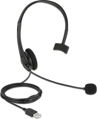 DELOCK headphones με μικρόφωνο 27177, mono, USB, volume control, μαύρα