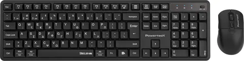 POWERTECH set ασύρματο ποντίκι & πληκτρολόγιο PT-1540, 2.4GHz & Bluetooth, αθόρυβο, μαύρο