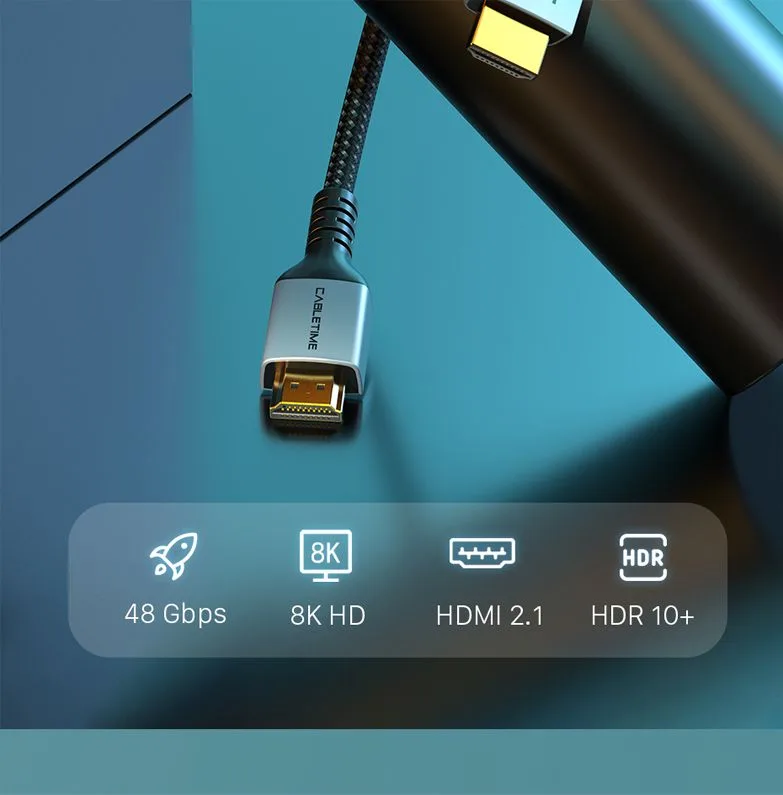 CABLETIME καλώδιο HDMI 2.1 CT-HM8K, 8K/60Hz, 48Gbps, 28AWG, 1m, μαύρο — εικόνα 4