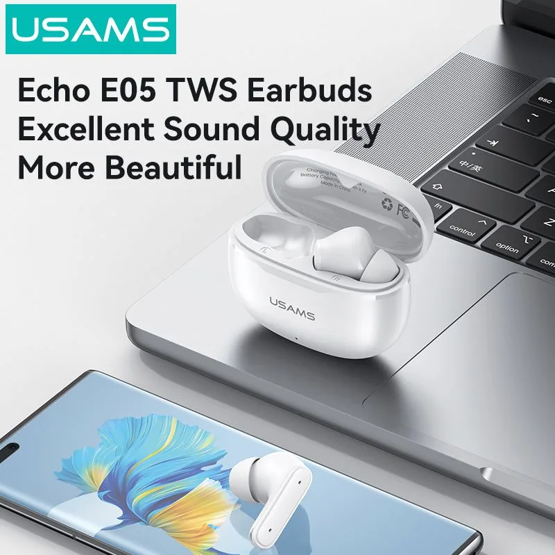 USAMS earphones με θήκη φόρτισης E05, True Wireless, BT 6.0, λευκό — εικόνα 7