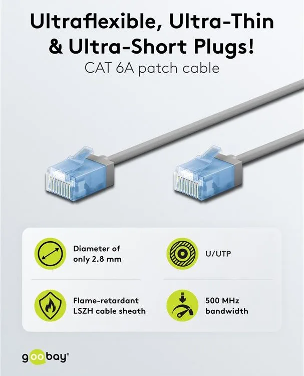 GOOBAY καλώδιο δικτύου 74220, CAT 6A U/UTP, ultra slim, copper, 500MHz, 0.25m, γκρι — εικόνα 2