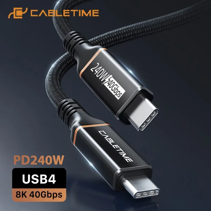 CABLETIME καλώδιο USB-C σε USB-C CT-USB4, 240W, 40Gbps, 8K/60Hz, USB4, 1m, μαύρο — εικόνα 2