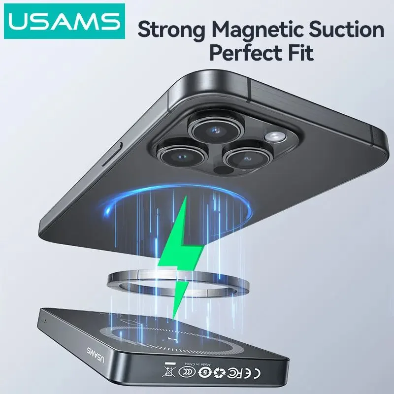 USAMS power bank CD242, magnetic wireless, USB-C έξοδος, 10000mAh, 20W, γκρι — εικόνα 2