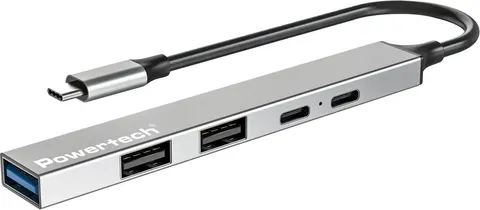 POWERTECH USB hub PT-1414, 5x θυρών, USB 3.2, 5Gbps, 100W, USB-C σύνδεση, γκρι