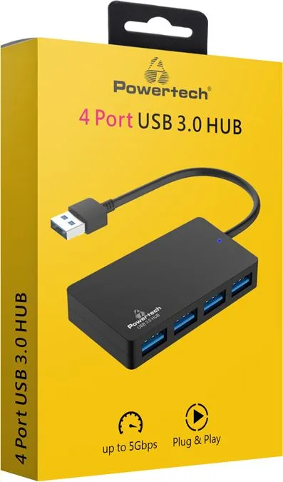 POWERTECH USB hub PT-1145, 4x θυρών, 5Gbps, USB σύνδεση, μαύρο — εικόνα 2