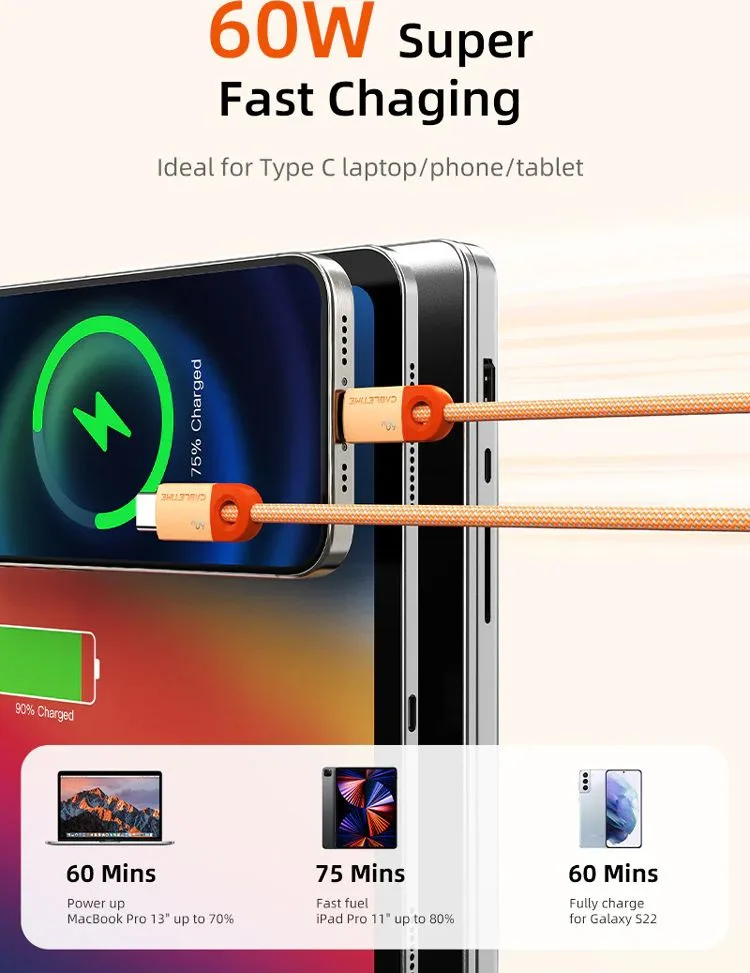 CABLETIME καλώδιο USB-C CT-CM60-PBL, 60W PD, 480Mbps, 1m, μπλε — εικόνα 2