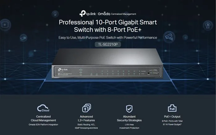 TP-LINK JetStream switch TL-SG2210P, 10-Port Gigabit, 8x PoE+, Ver. 5.0 — εικόνα 2