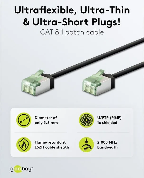 GOOBAY καλώδιο δικτύου 74354, CAT 8.1 U/FTP, ultra slim, copper, 40Gbps, 2m, μαύρο — εικόνα 2