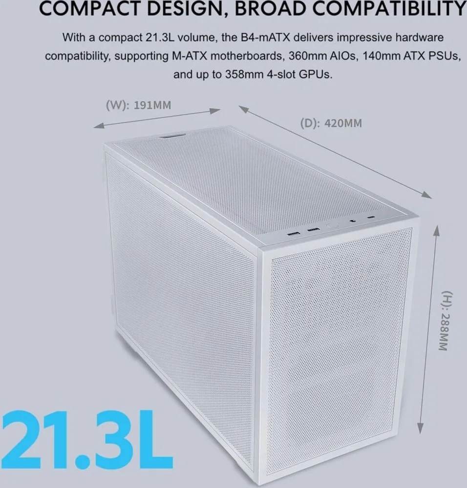 LIAN LI Dan-B4 White - mATX Mesh - PC Gaming Case - 2x 120mm Fans Included - GPU Support 358.9mm — εικόνα 3