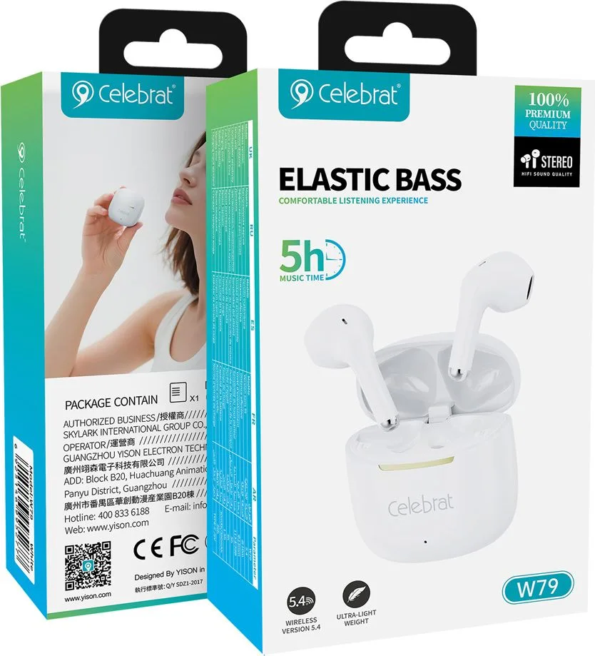 CELEBRAT earphones με θήκη φόρτισης W79, True Wireless, 13mm, 30/300mAh, λευκά — εικόνα 7