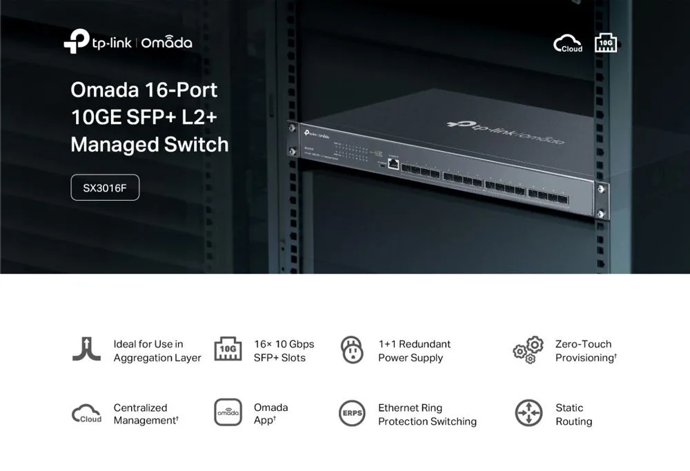 TP-LINK L2+ managed switch SX3016F, 16x 10Gbps SFP+ θύρες, V1.20 — εικόνα 2