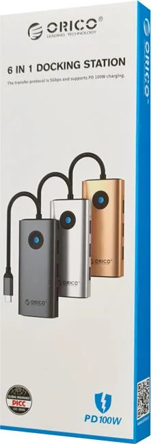 ORICO docking station PW11-6PR, 6 θυρών, USB-C σύνδεση, 100W PD 4K, γκρι — εικόνα 4