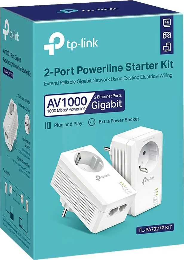TP-LINK powerline kit TL-PA7027P KIT, passthrough, AV1000 1000Mbps, V1.0 — εικόνα 8