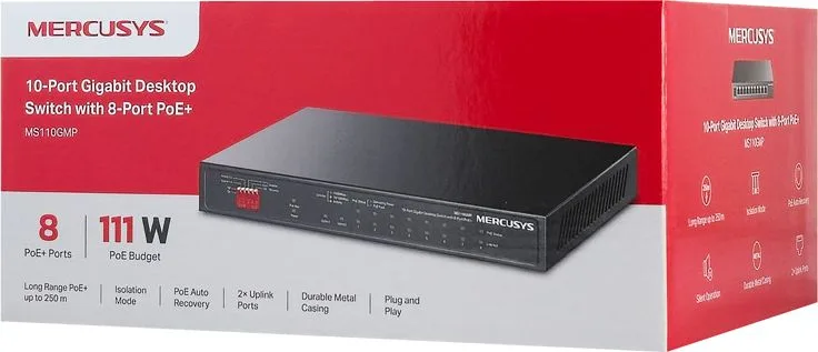 MERCUSYS Desktop Switch MS110GMP, 8x 10/100/1000Mbps PoE+, 2x Gigabit, Ver. 1.0 — εικόνα 3