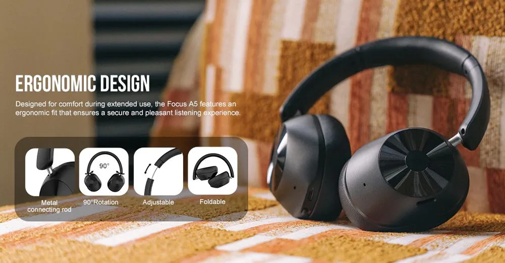 ONEODIO headphones Focus A5, ενσύρματα & ασύρματα, Hybrid ANC, 40mm, 600mAh, μαύρο — εικόνα 8