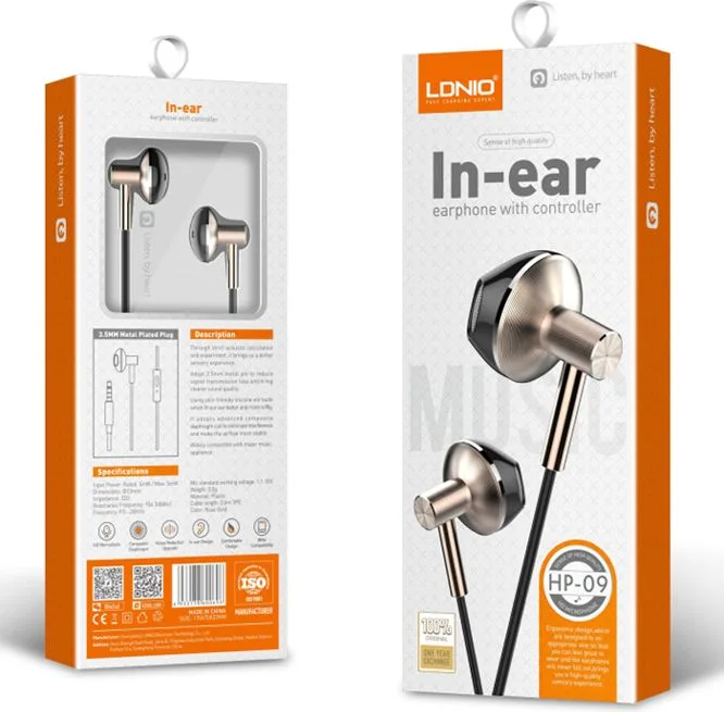 LDNIO earphones με μικρόφωνο HP09, 3.5mm σύνδεση, Φ13mm, 1.2m, ροζ χρυσό — εικόνα 4