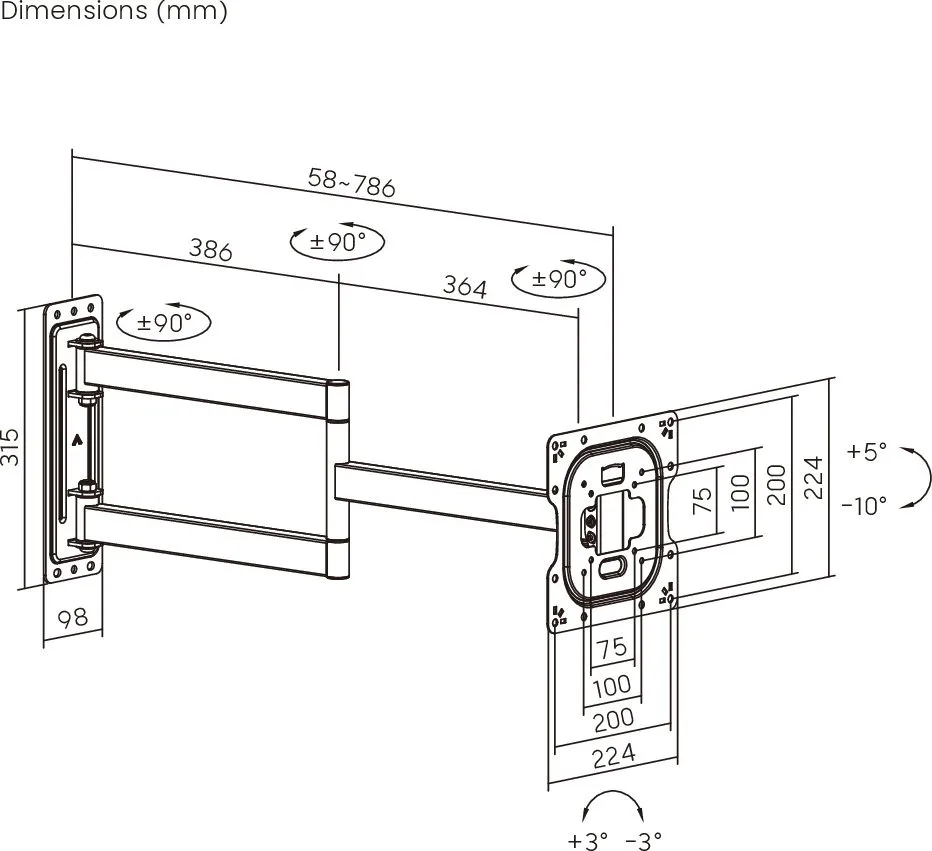 BRATECK επιτοίχια βάση τηλεόρασης LPA95-223L, 23-43", έως 50kg, full motion — εικόνα 5