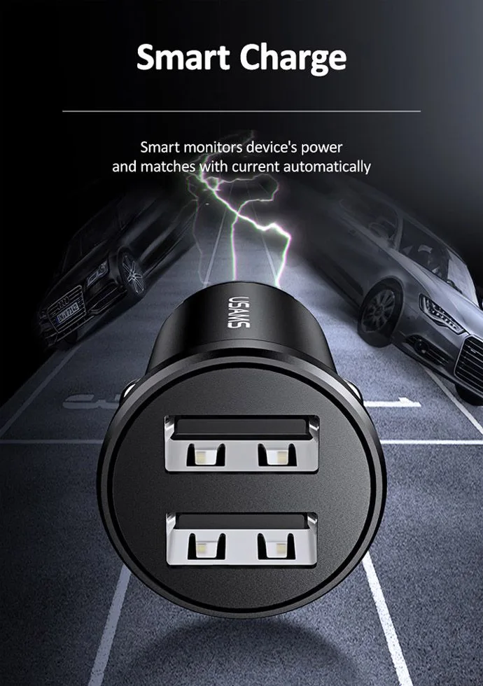 USAMS φορτιστής αυτοκινήτου C20, 2x USB, 2.4A, μαύρος — εικόνα 5