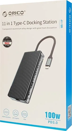 ORICO docking station WB-11P, 11 θυρών, USB-C σύνδεση, 100W PD, 4K, γκρι — εικόνα 4